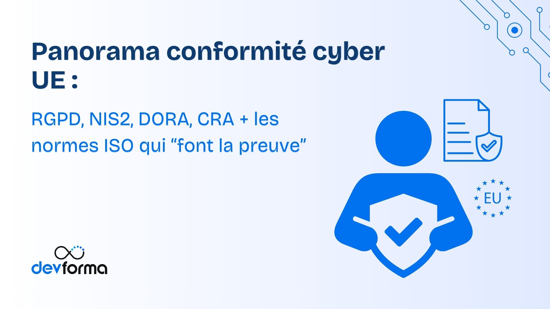 Panorama conformité cyber UE : RGPD, NIS2, DORA, CRA + les normes ISO qui “font la preuve”